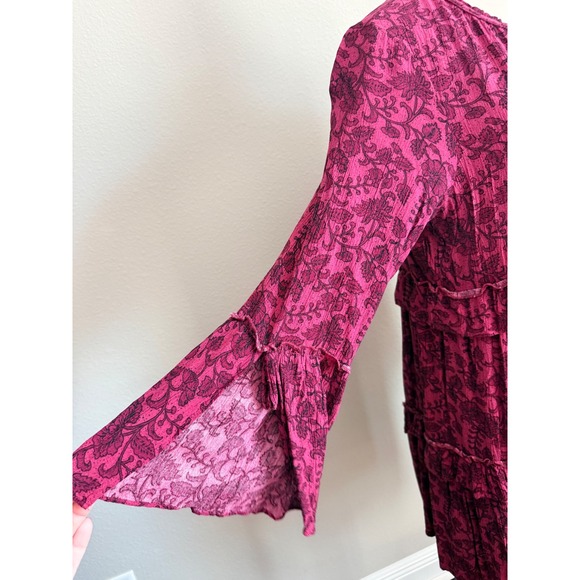 American Eagle Outfitters Floral Print Tiered Ruffle Dress Keyhole Tassel Tie L - Picture 4 of 7